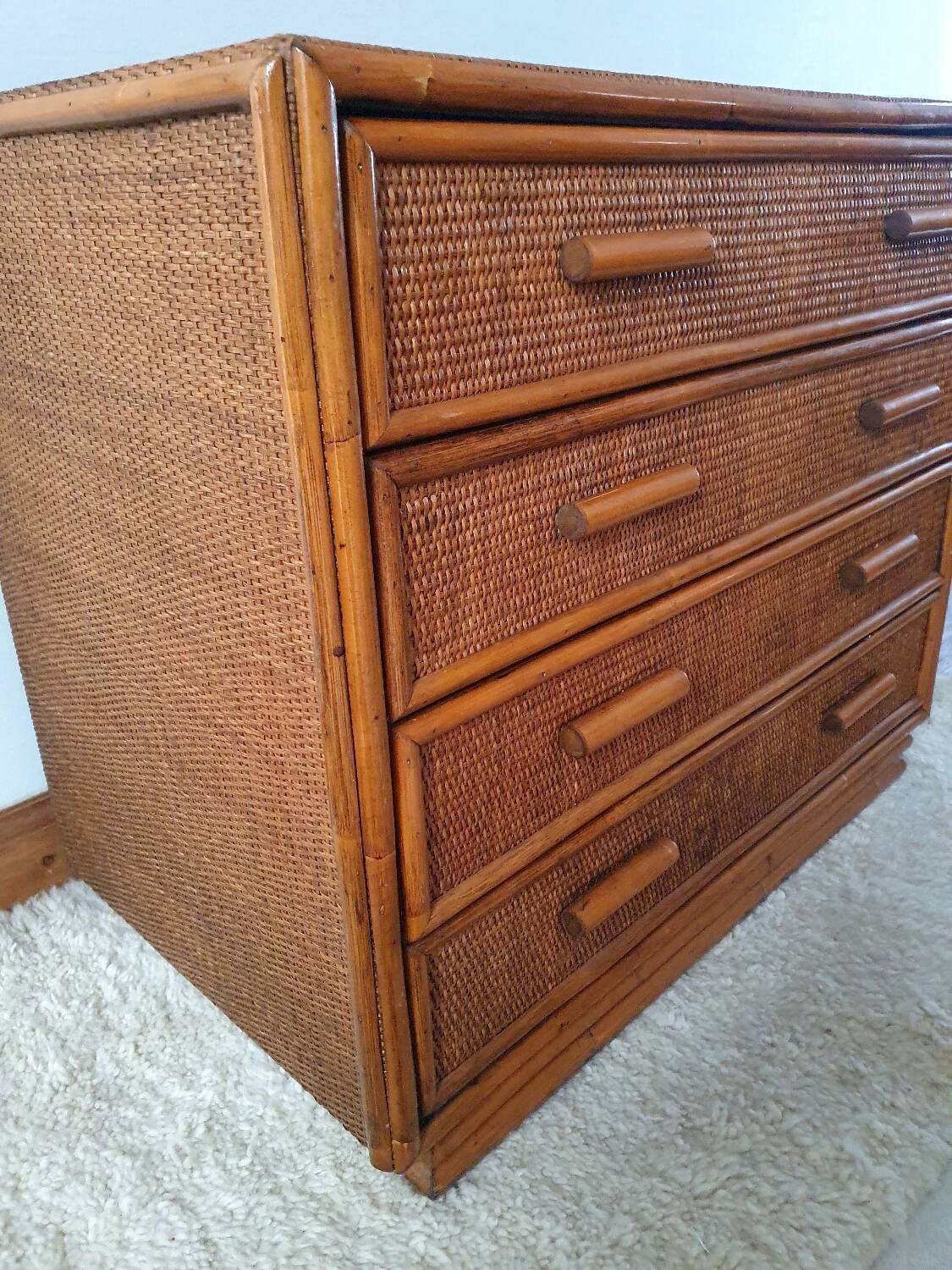 Vintage rattan chest of drawers 4 drawers