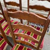 6 Louis XIII dining chairs in solid wood and burgundy velvet.