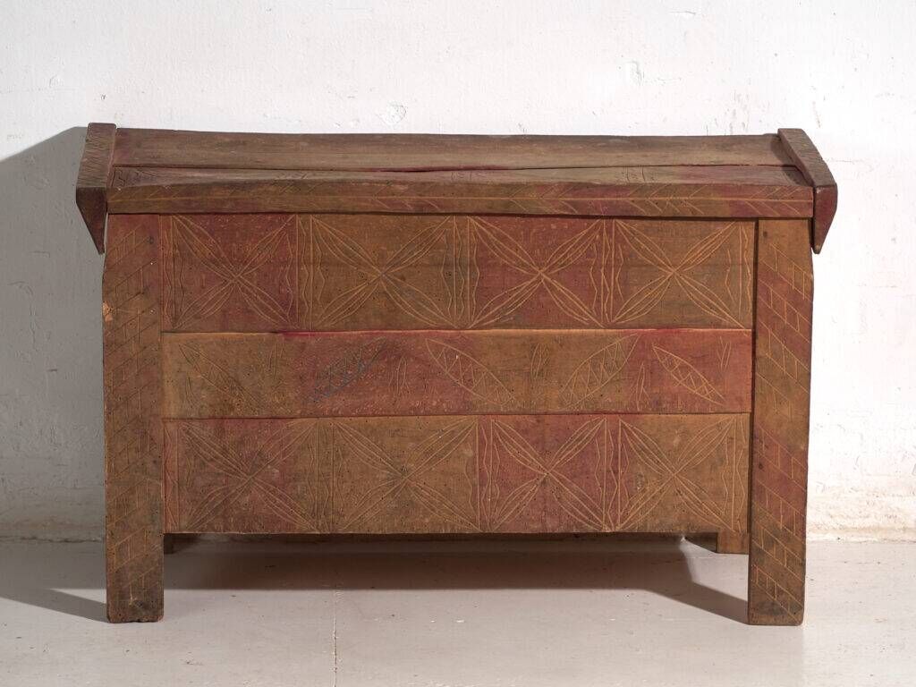 Antique carved pine chest – Central Europe, circa 1850