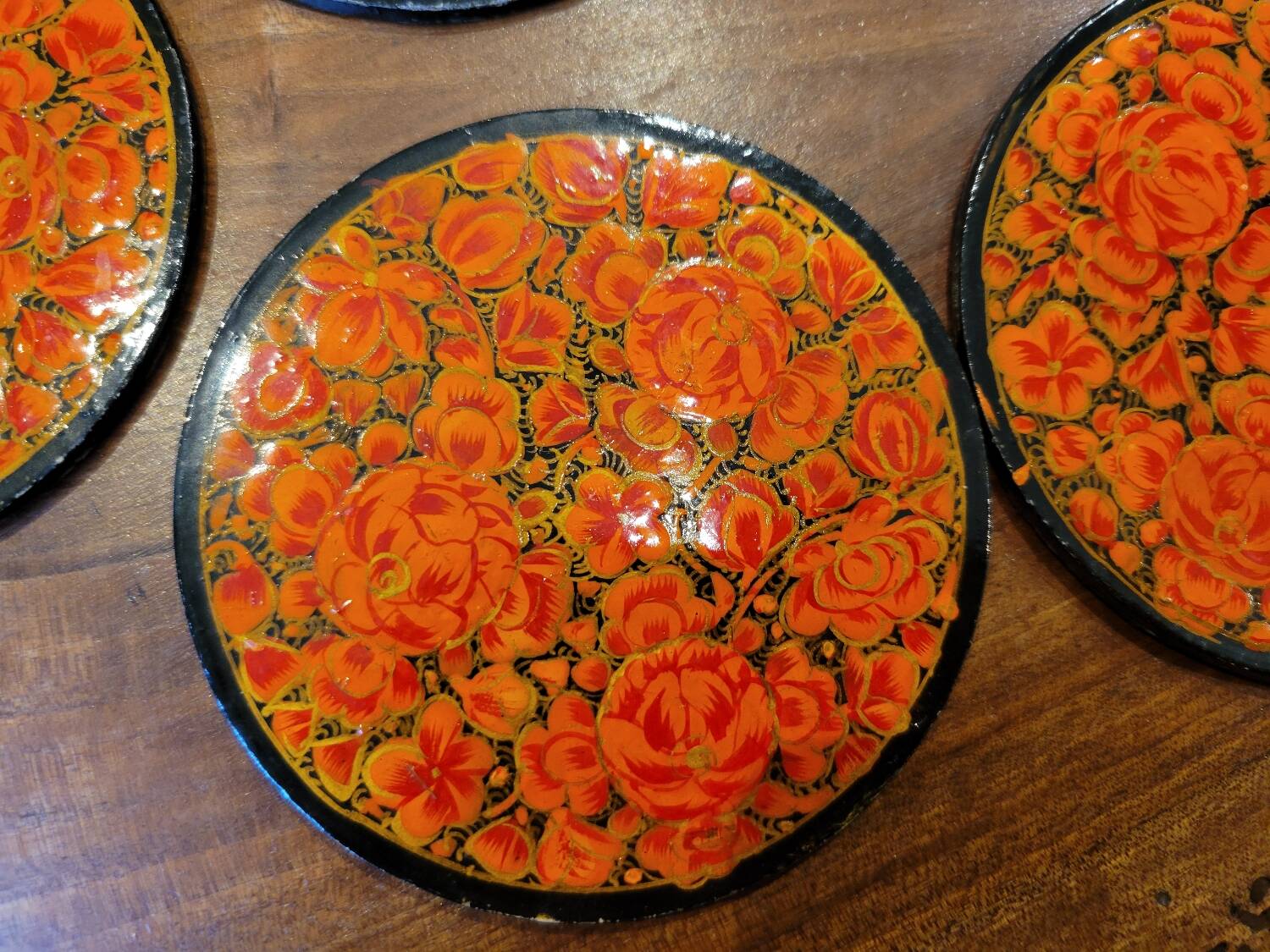 Under a painted wooden frame