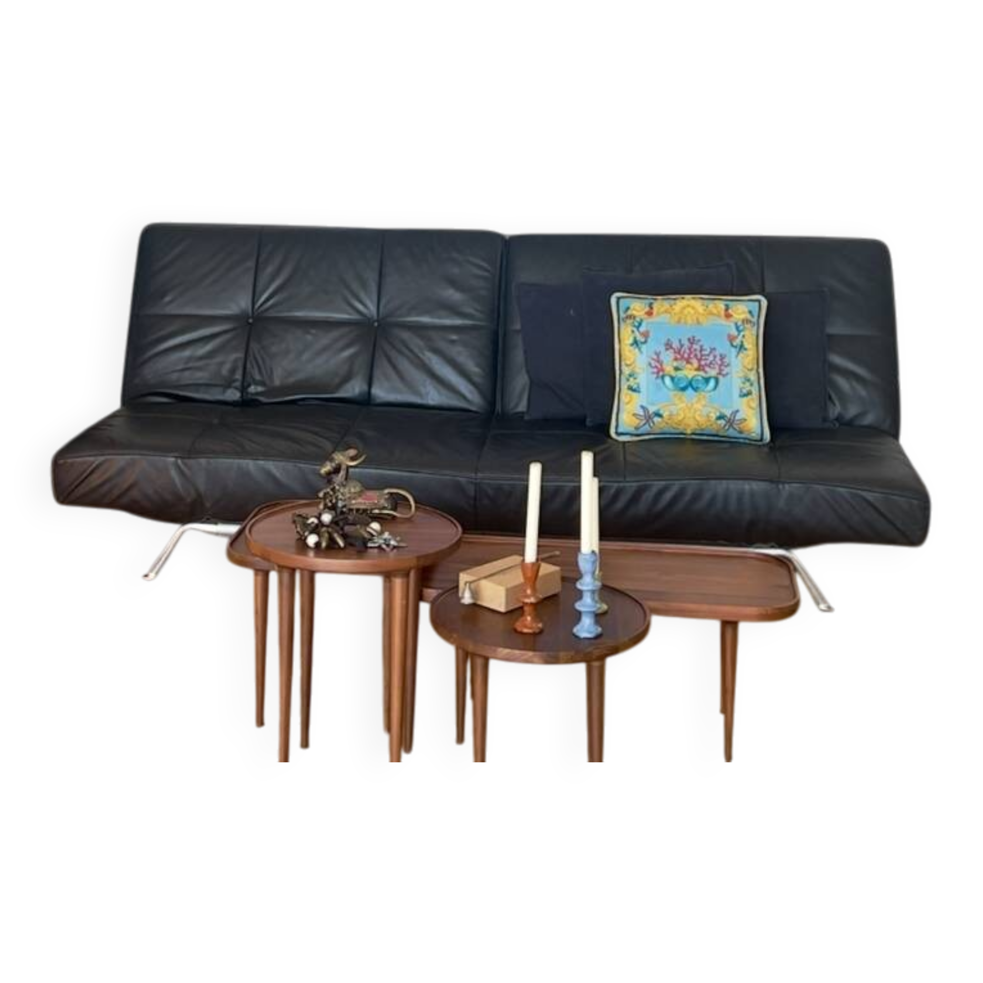Cinna Smalla convertible sofa - black leather 3 seater