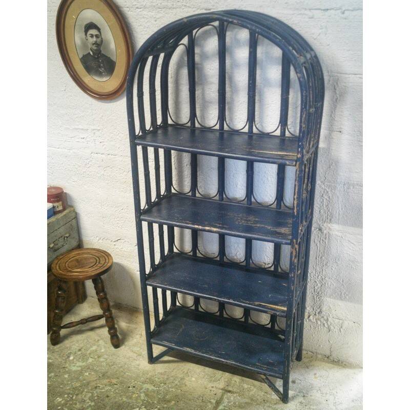 Blue rattan shelf