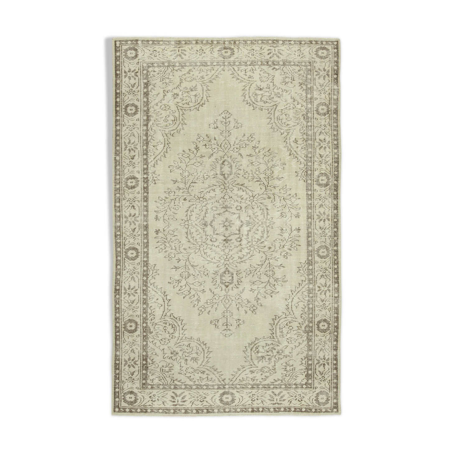 Hand-Knotted Distressed Turkish Beige Carpet 175 cm x 286 cm - 38932