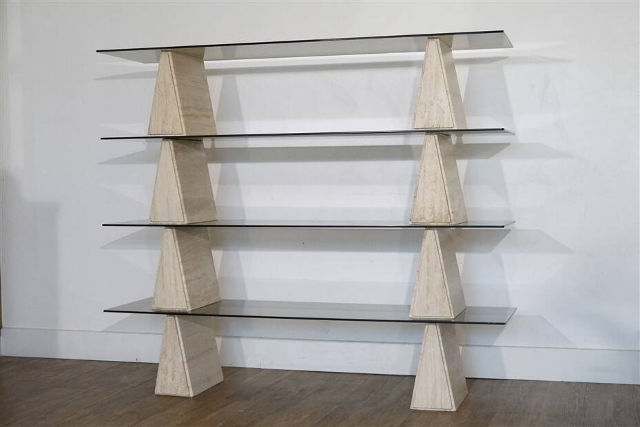 Italian travertine and glass shelf 1970