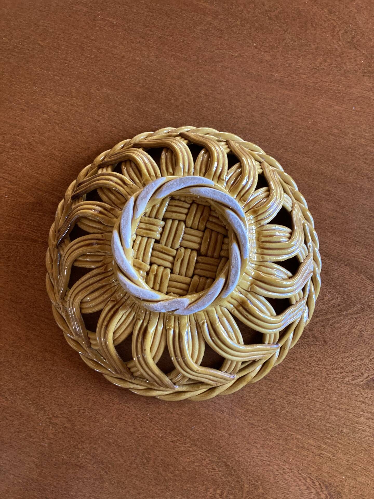 Woven earthenware fruit bowl in the spirit of Vallauris.