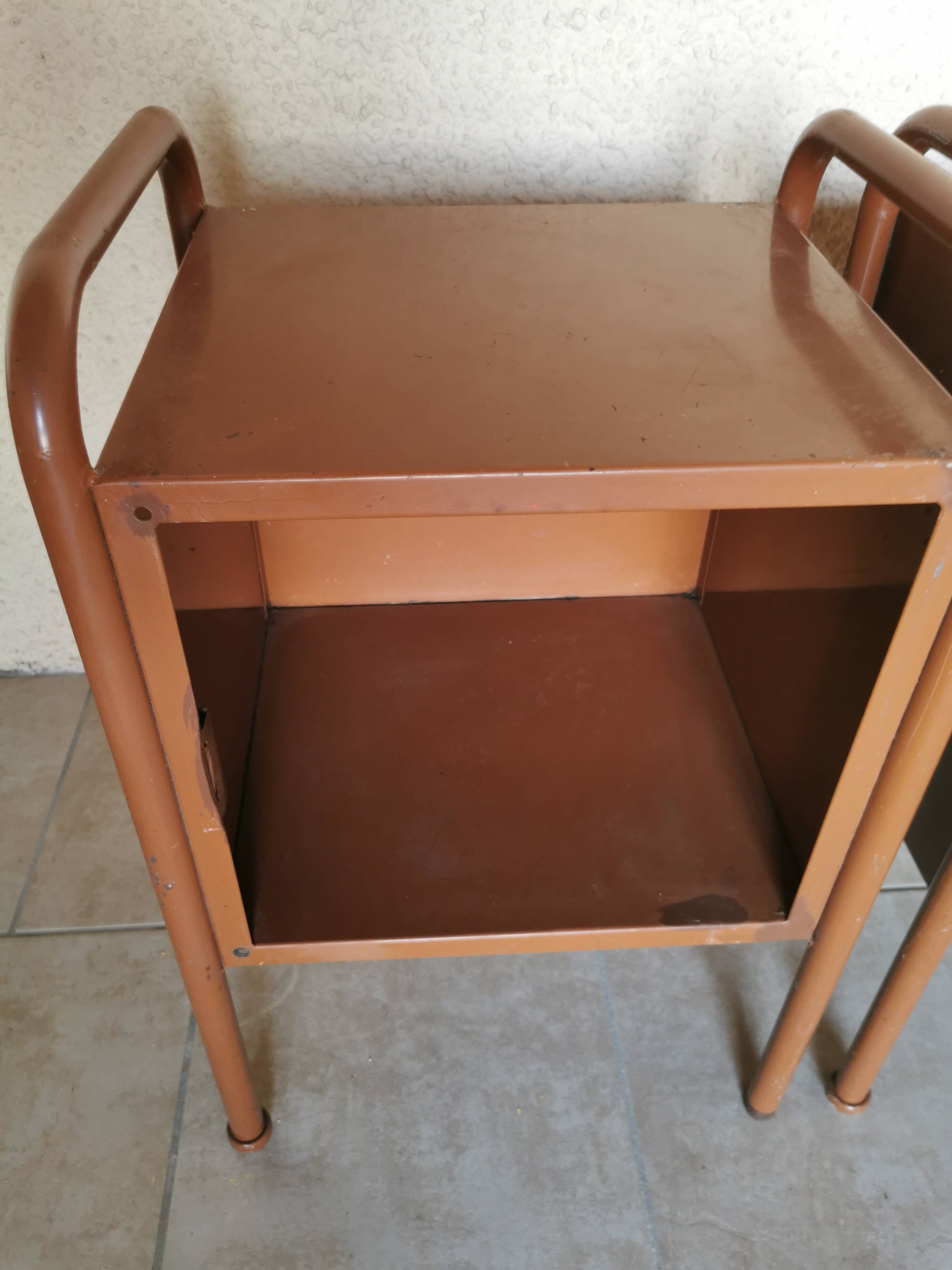 Pair of boarding school bedside tables