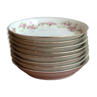 Set de 8 assiettes à dessert ou crème en porcelaine de Limoges