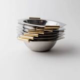 1980s vintage bowls, set of 8, stainless steel with gold handles.