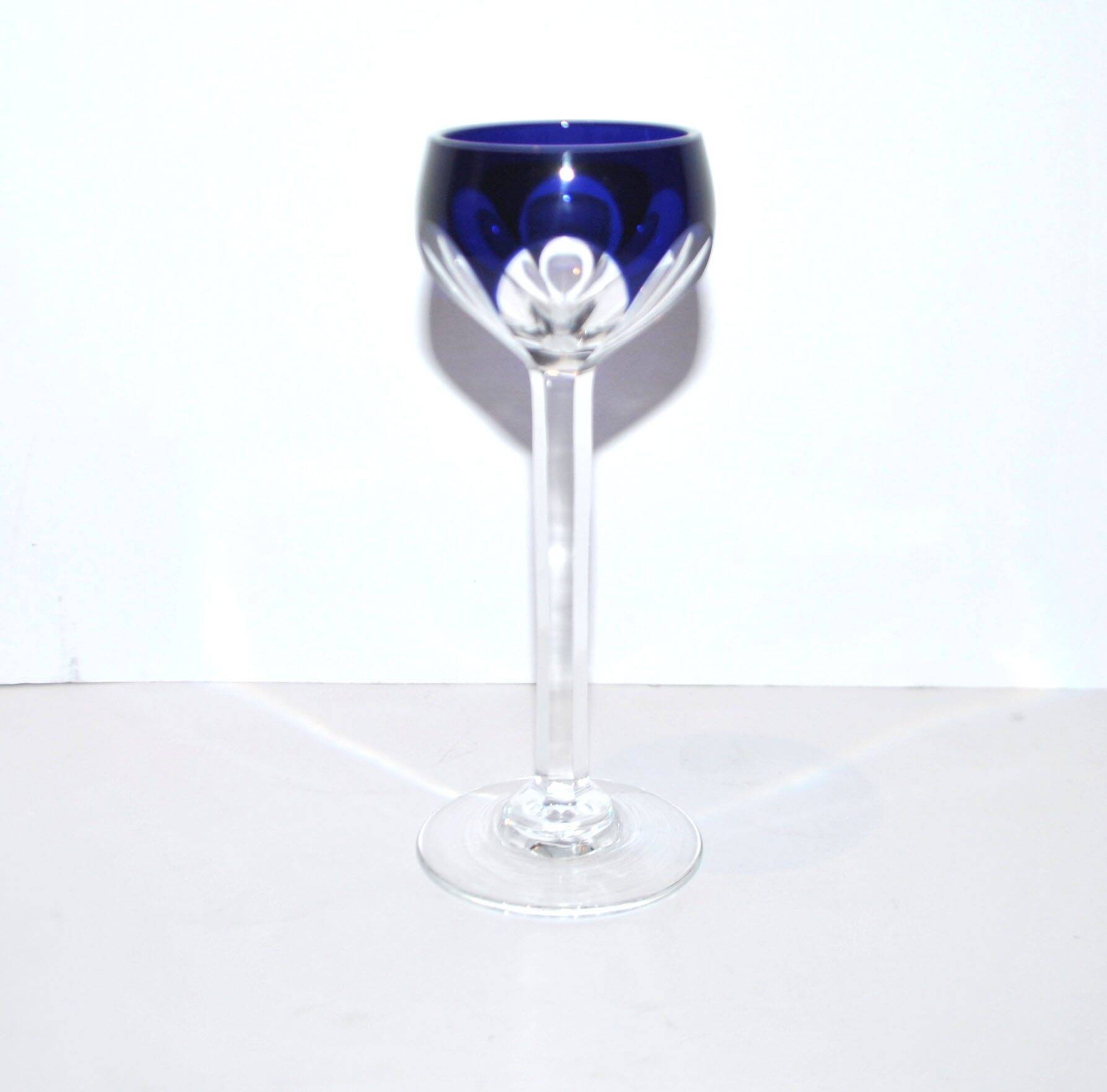 SAINT-LOUIS BRISTOL JOSEPH liqueur glass with overlay, cobalt blue lined crystal