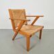 Chaises en bois brutalistes modernistes en paille, années 1940, ensemble de 3
