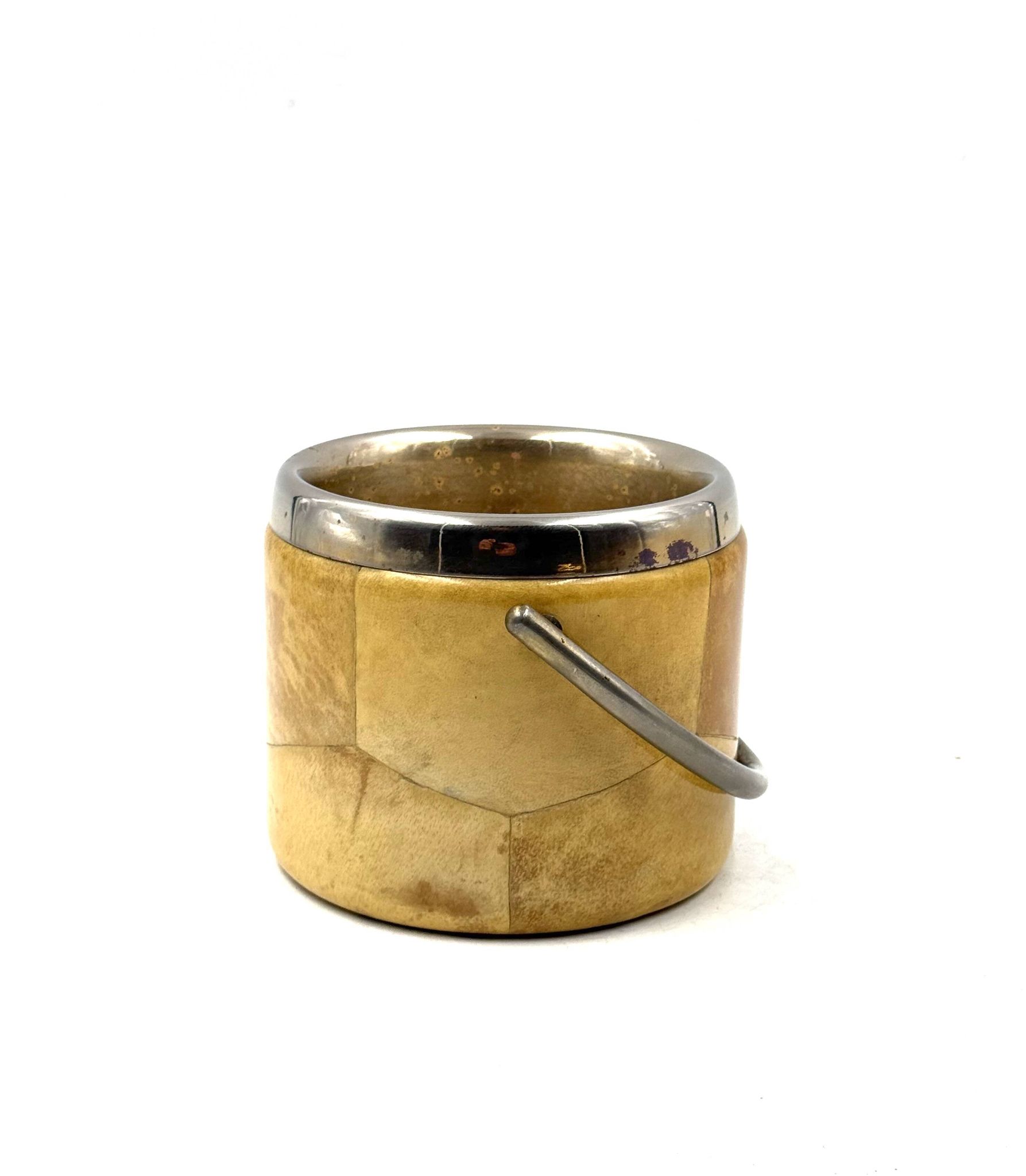 Mid-century cream parchment ice bucket, Aldo Tura Italy 1950s