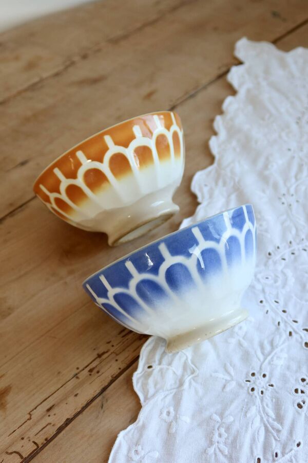 Bols facettés vintage Digoin Sarreguemines orange et bleu