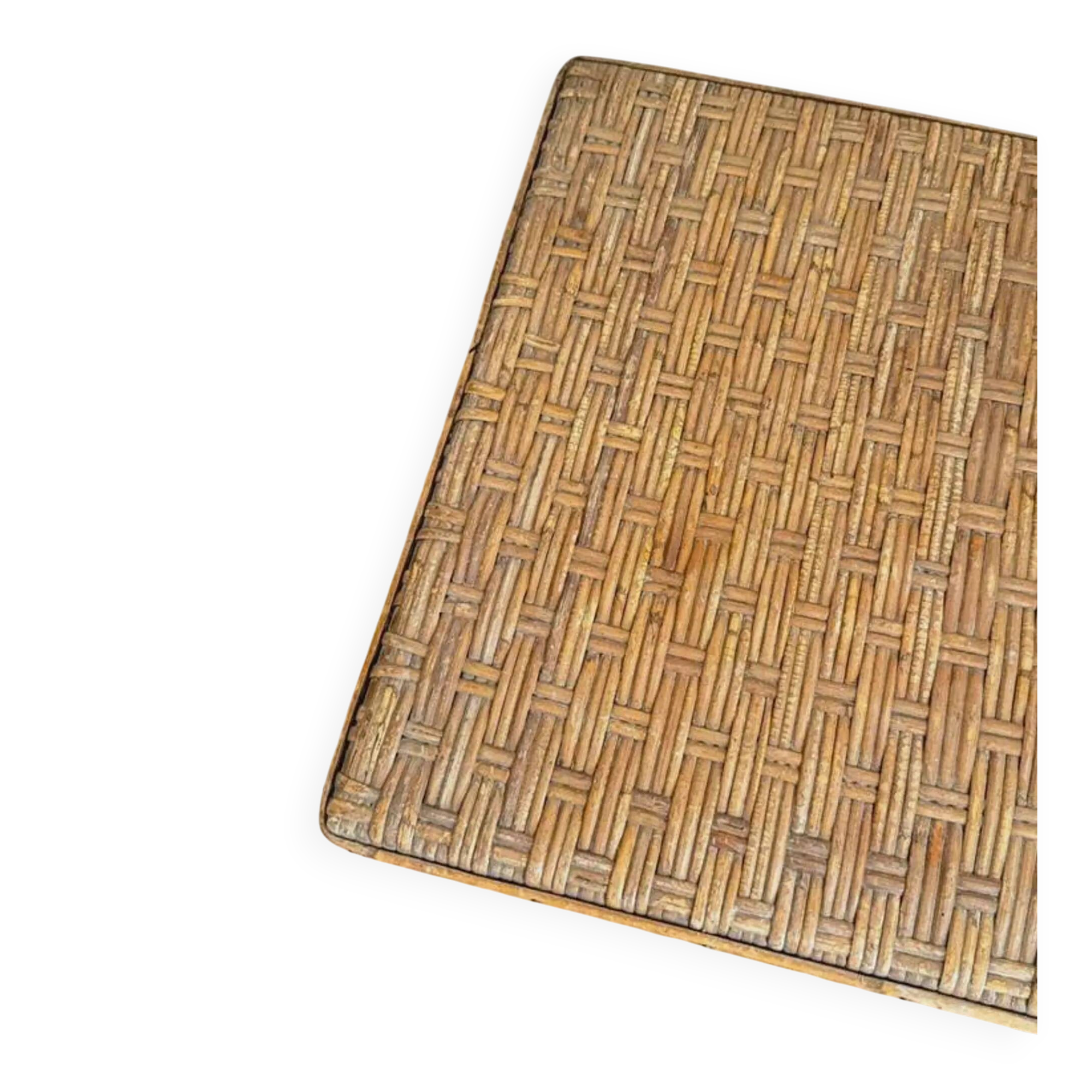 Small vintage 1960 woven rattan side table | Bohemian chic wicker end table, antique bamboo coffee table for the living room.
