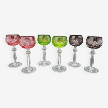 set of 6 crystal liqueur glasses Nachtmann Weinrömer colored grape cut