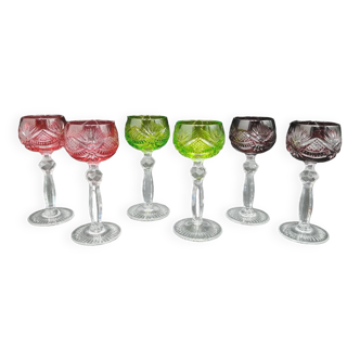 set of 6 crystal liqueur glasses Nachtmann Weinrömer colored grape cut