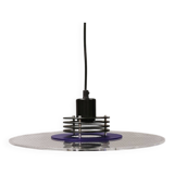 Lampe à suspension danoise de style spatial en plexi transparent et bleu avec métal noir des années 1980
