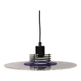 Lampe à suspension danoise de style spatial en plexi transparent et bleu avec métal noir des années 1980