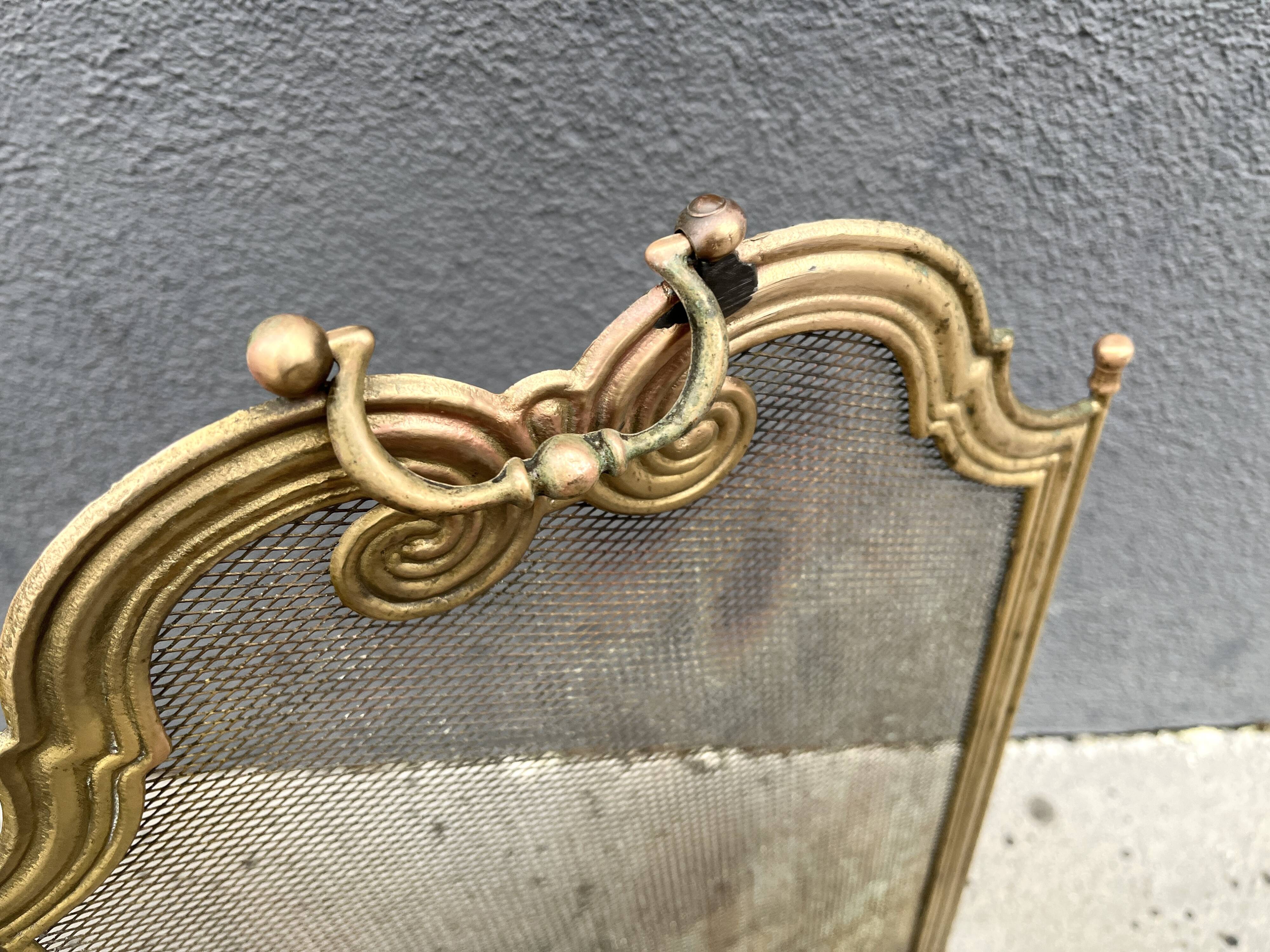Antique brass fireplace screen from the 1920s, 4-panel fireplace screen