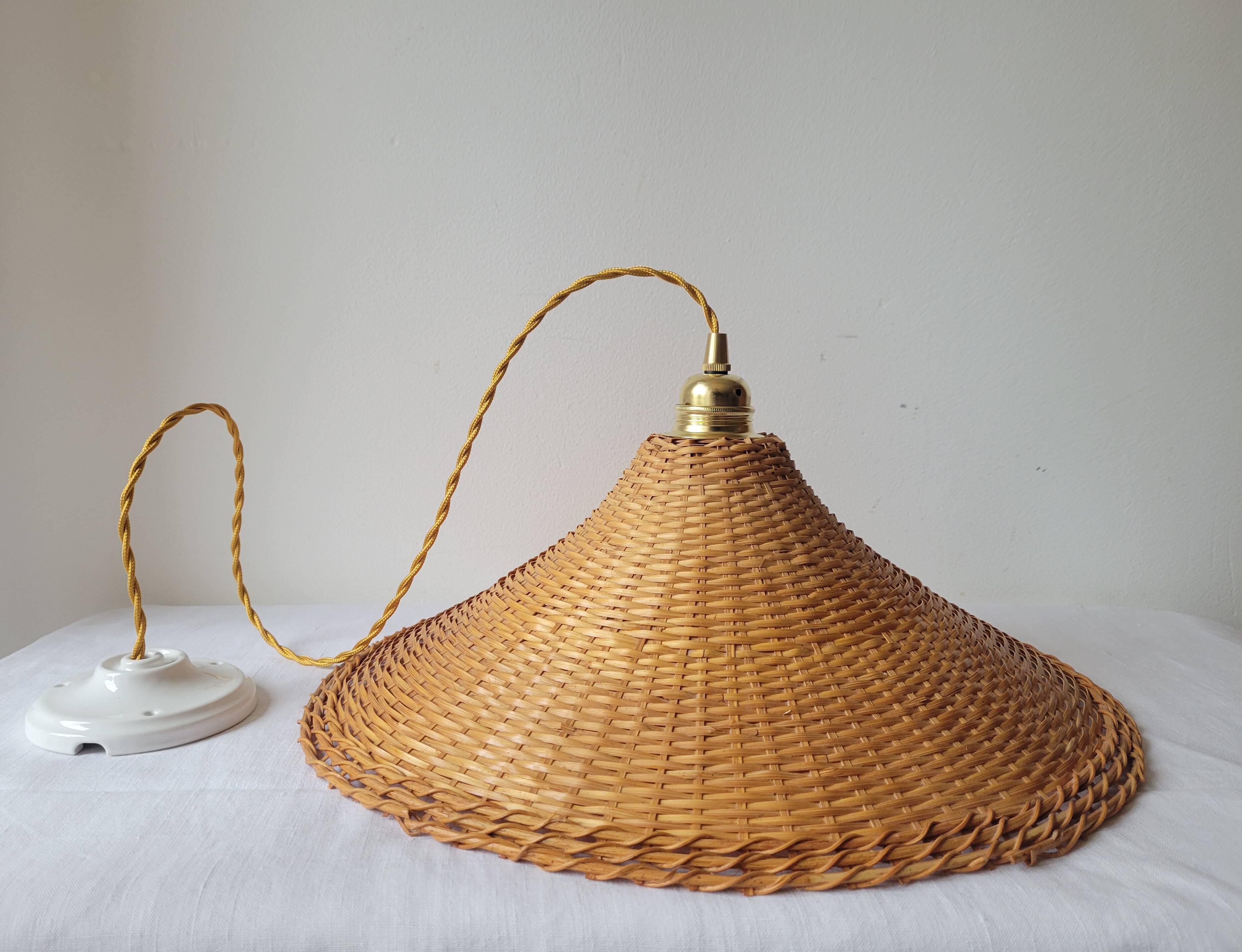 Woven wicker pendant light