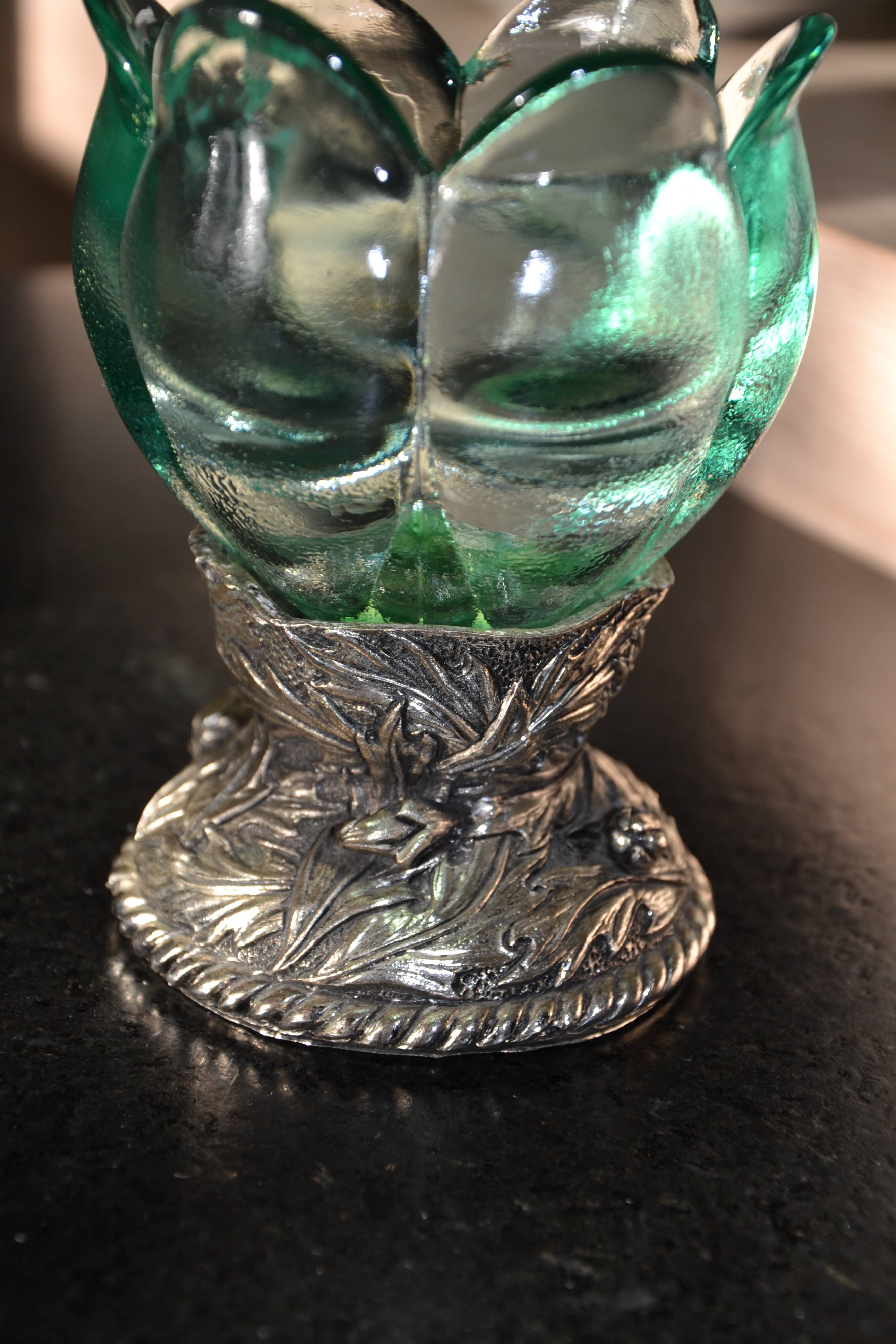 Antique glass and silver-plated metal bowl/candle holder
