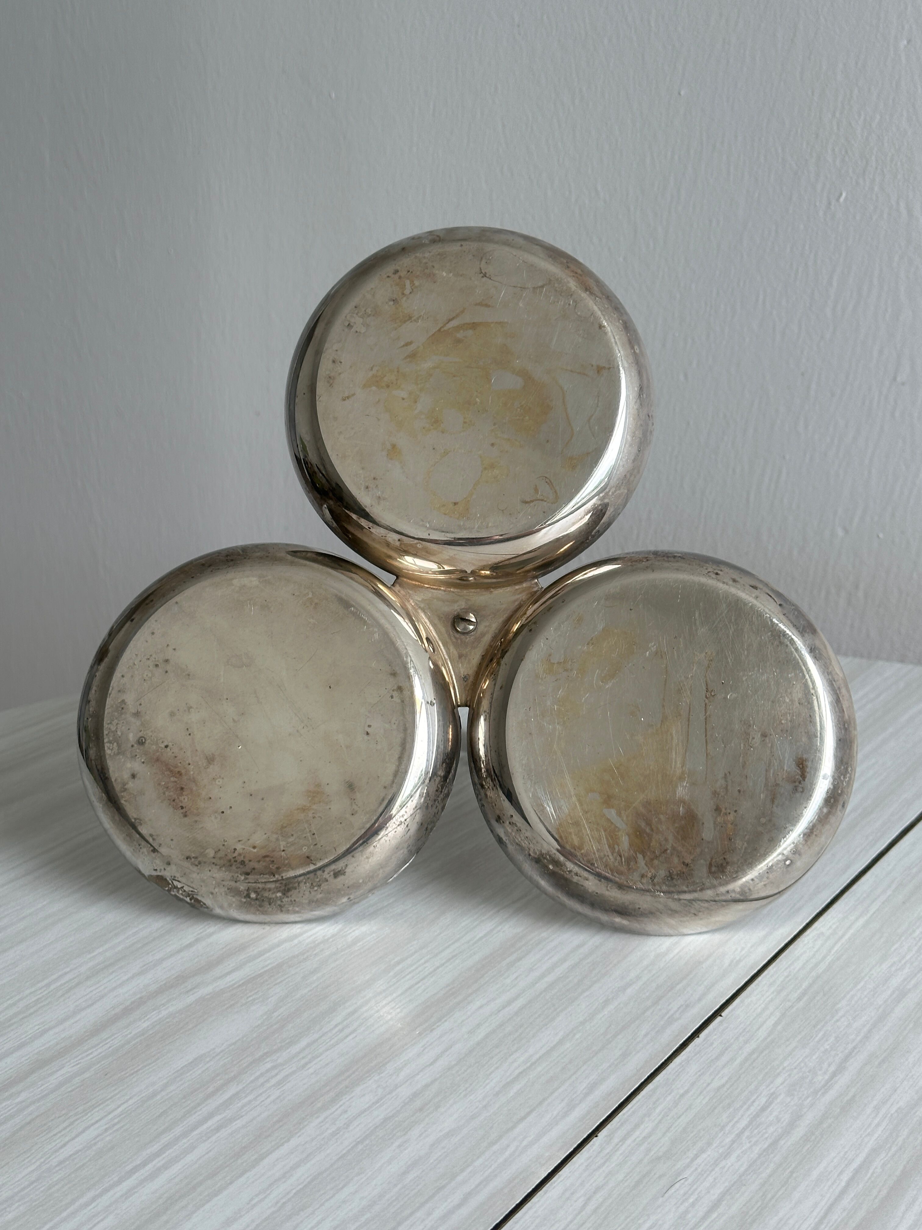 antique tripartite dish with carved handle