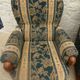 Three French-made cherry wood armchairs covered in velvet