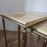 Nested tables in brass and marble, 1950.