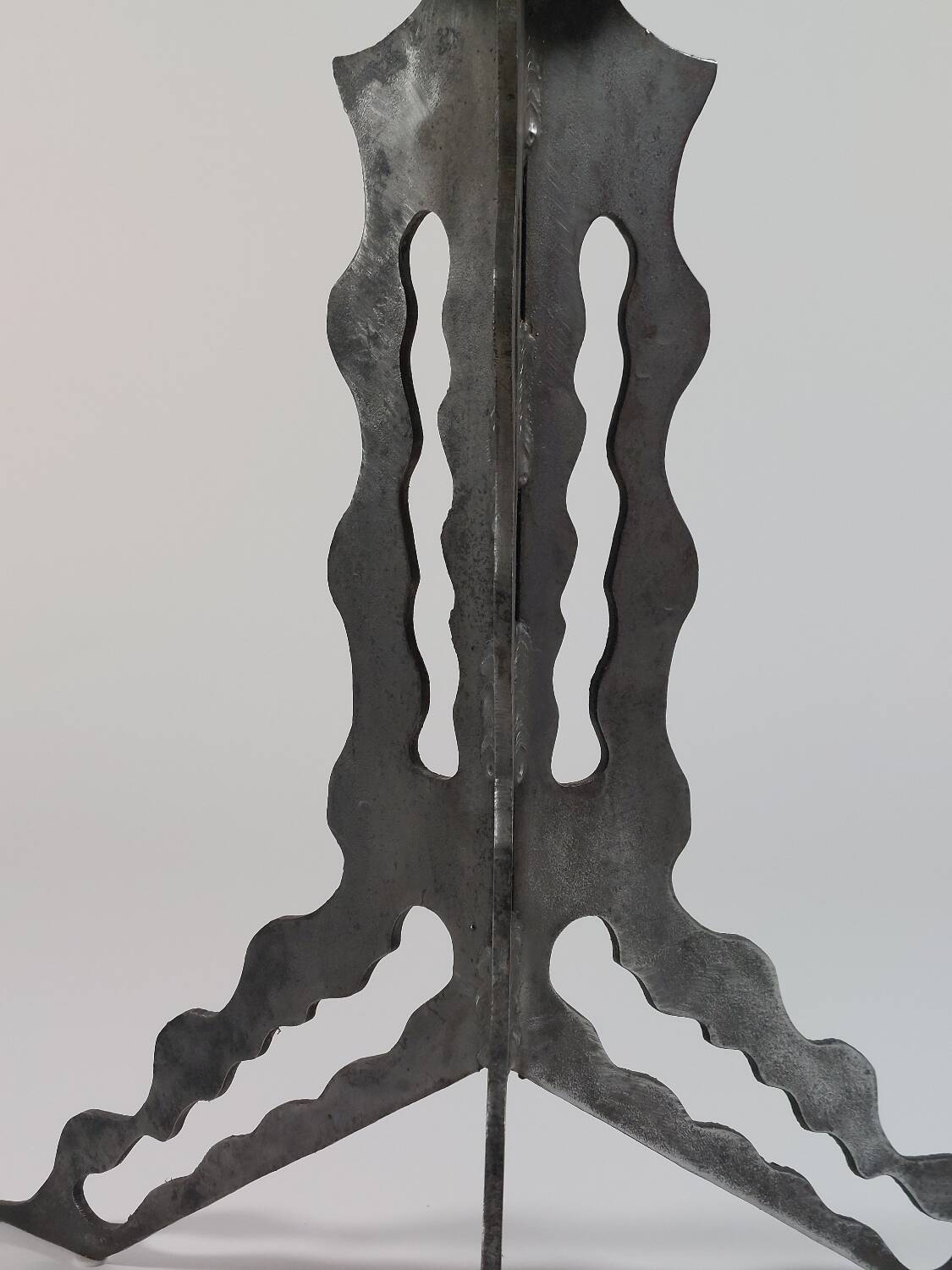 Brutalist column flower support, hand-forged and cut with a blowtorch, one of a kind.