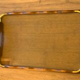 Serving tray in wood, brass and glass, 1960