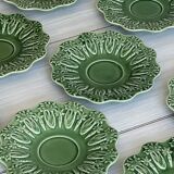Set of 9 small old green earthenware plates