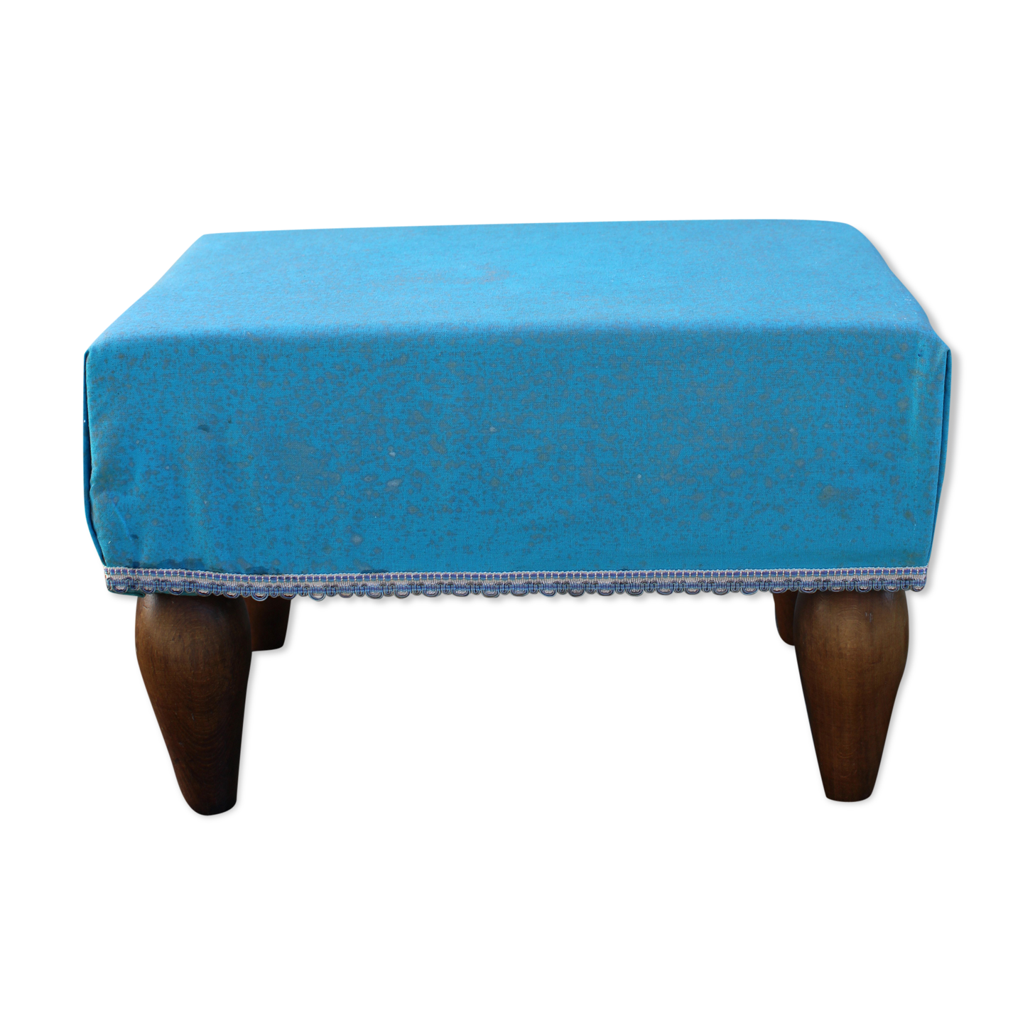 Repose-pieds bois et tissu bleu