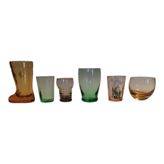 Vintage shot glasses series of six assorted colors