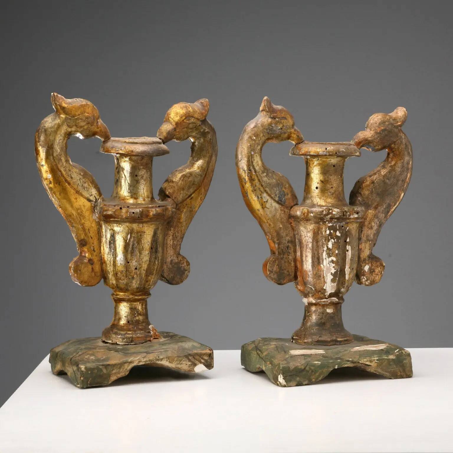 Antique vases in gilded and lacquered wood, Italy, 19th century