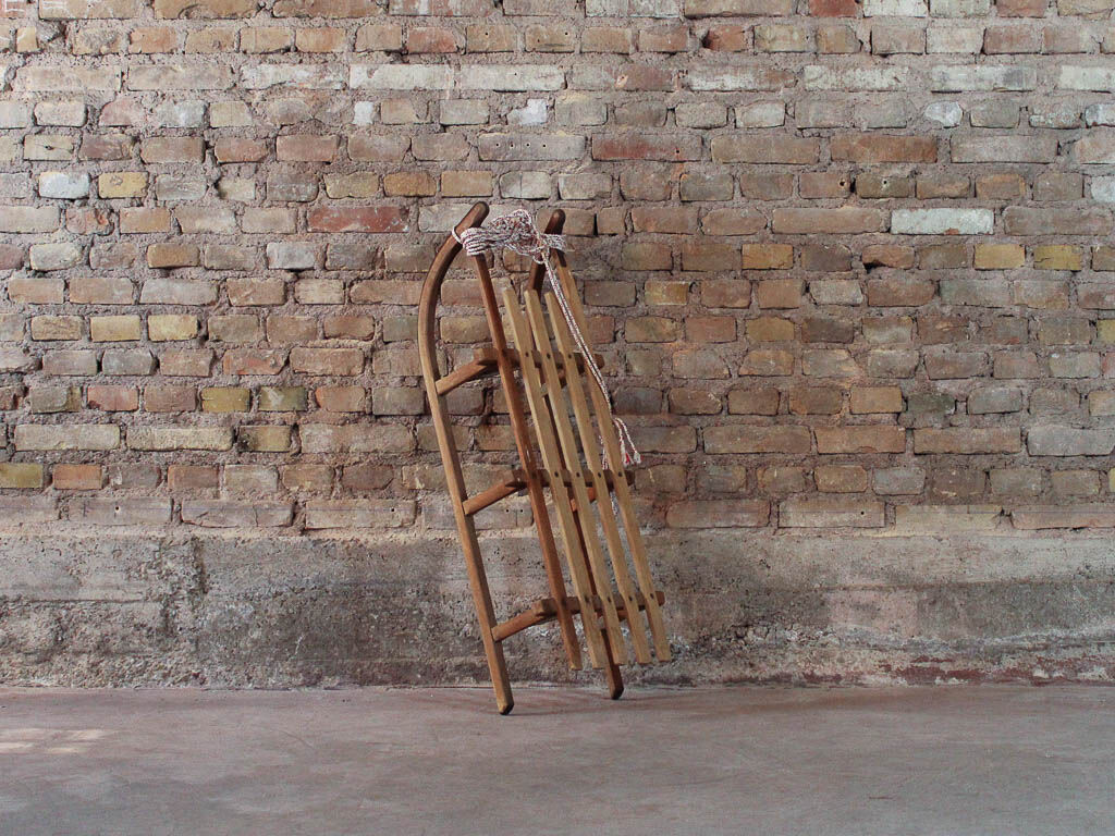 Old wooden sledge 2 people, 50s