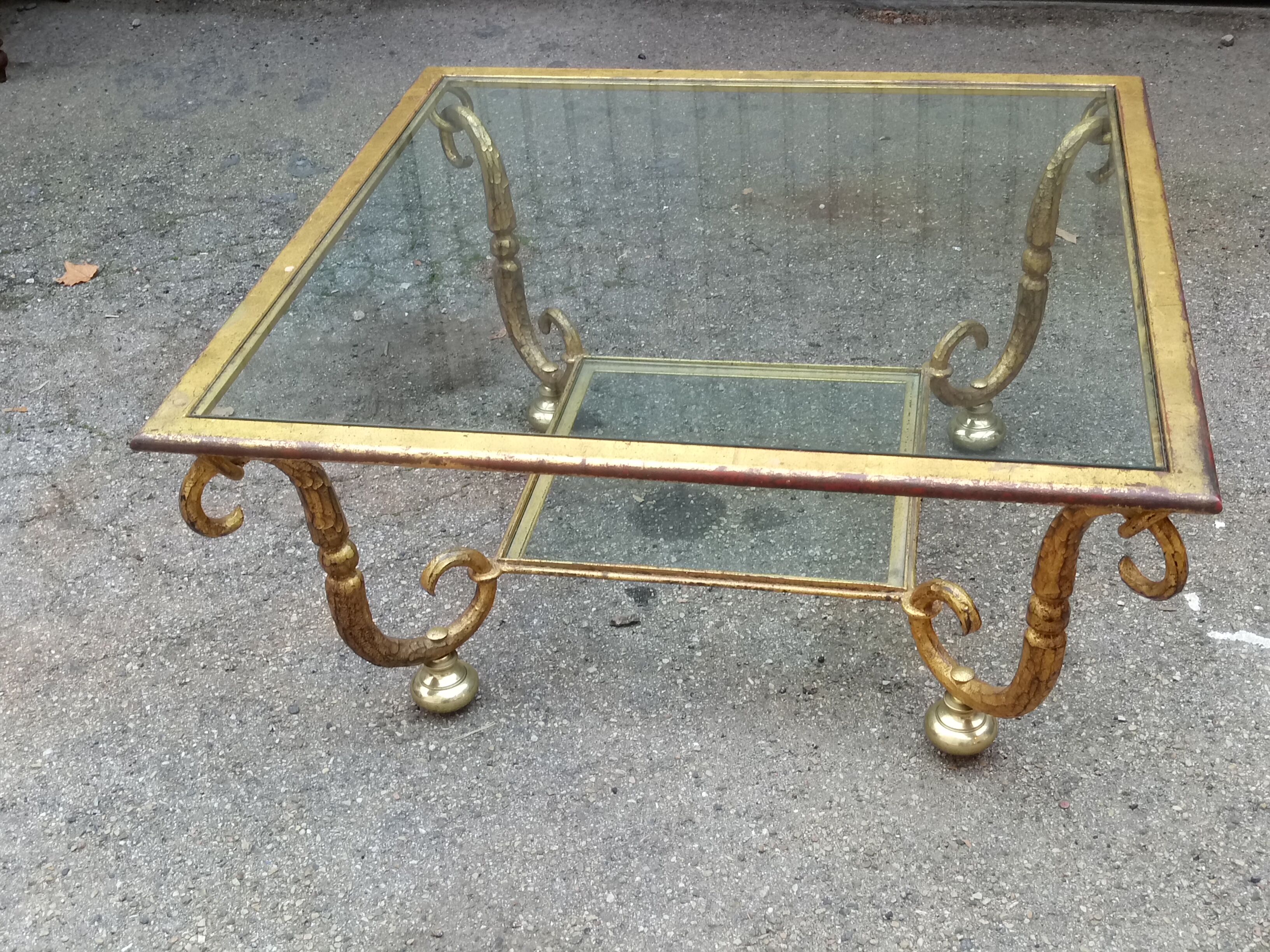 Glass table and wrought-iron gold leaf vintage