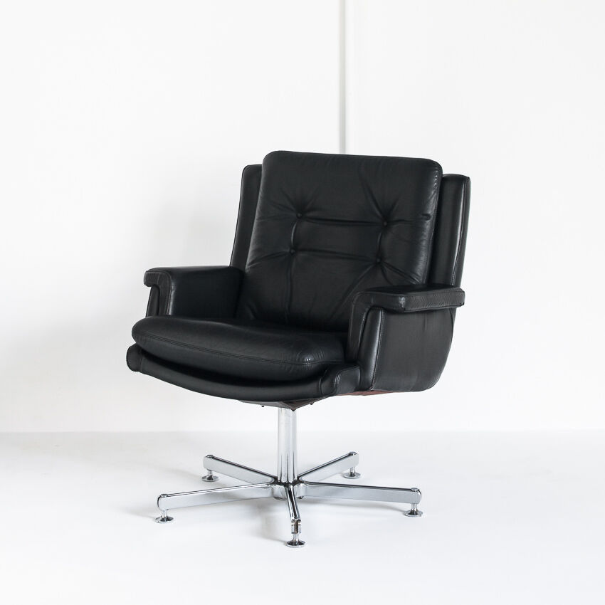 Vintage leather revolving chair, France 1960