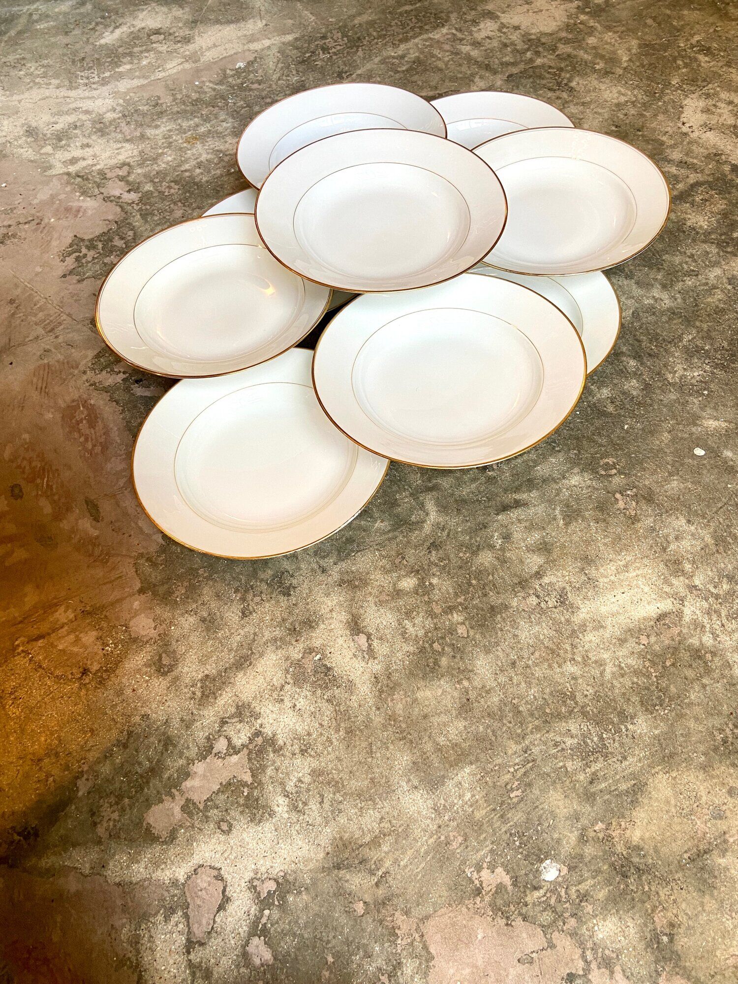 9 hollow plates in white and golden Limoges porcelain