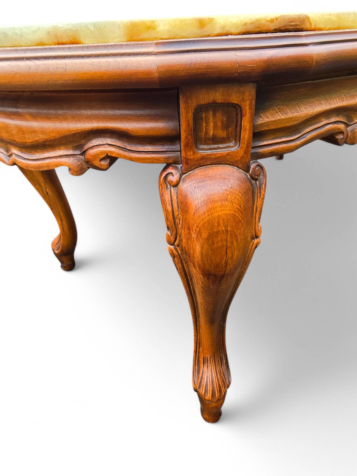 Vintage cherry wood and marble top coffee table