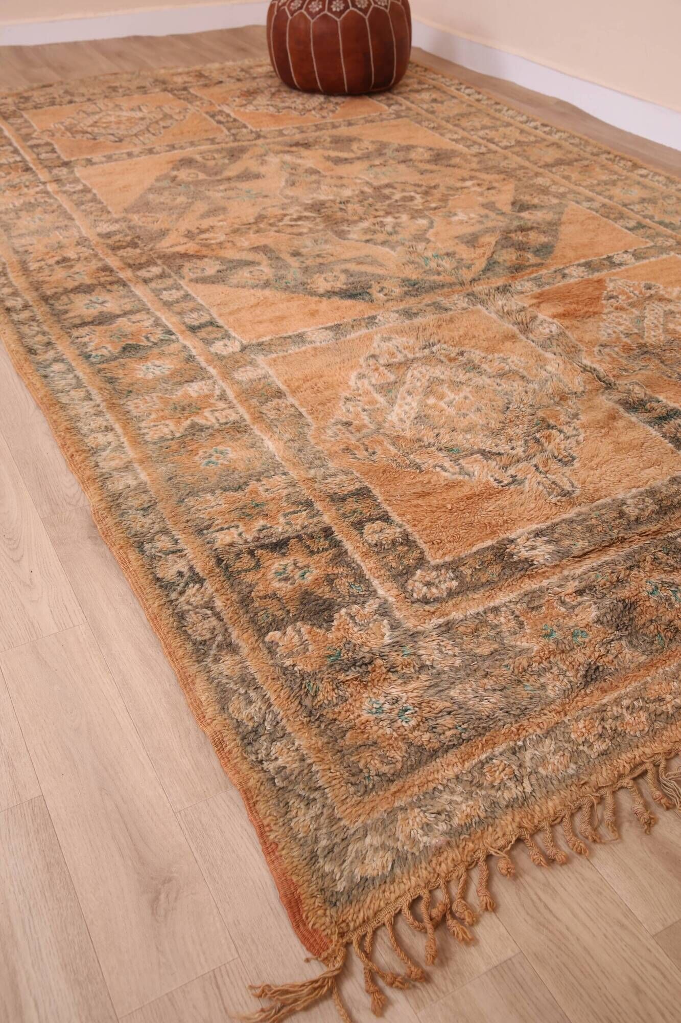 Terracotta Vintage Moroccan Rug 199 x 342 cm, Berber Handmade Wool Rug boho