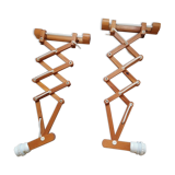 Pair of wooden scissor wall lamps