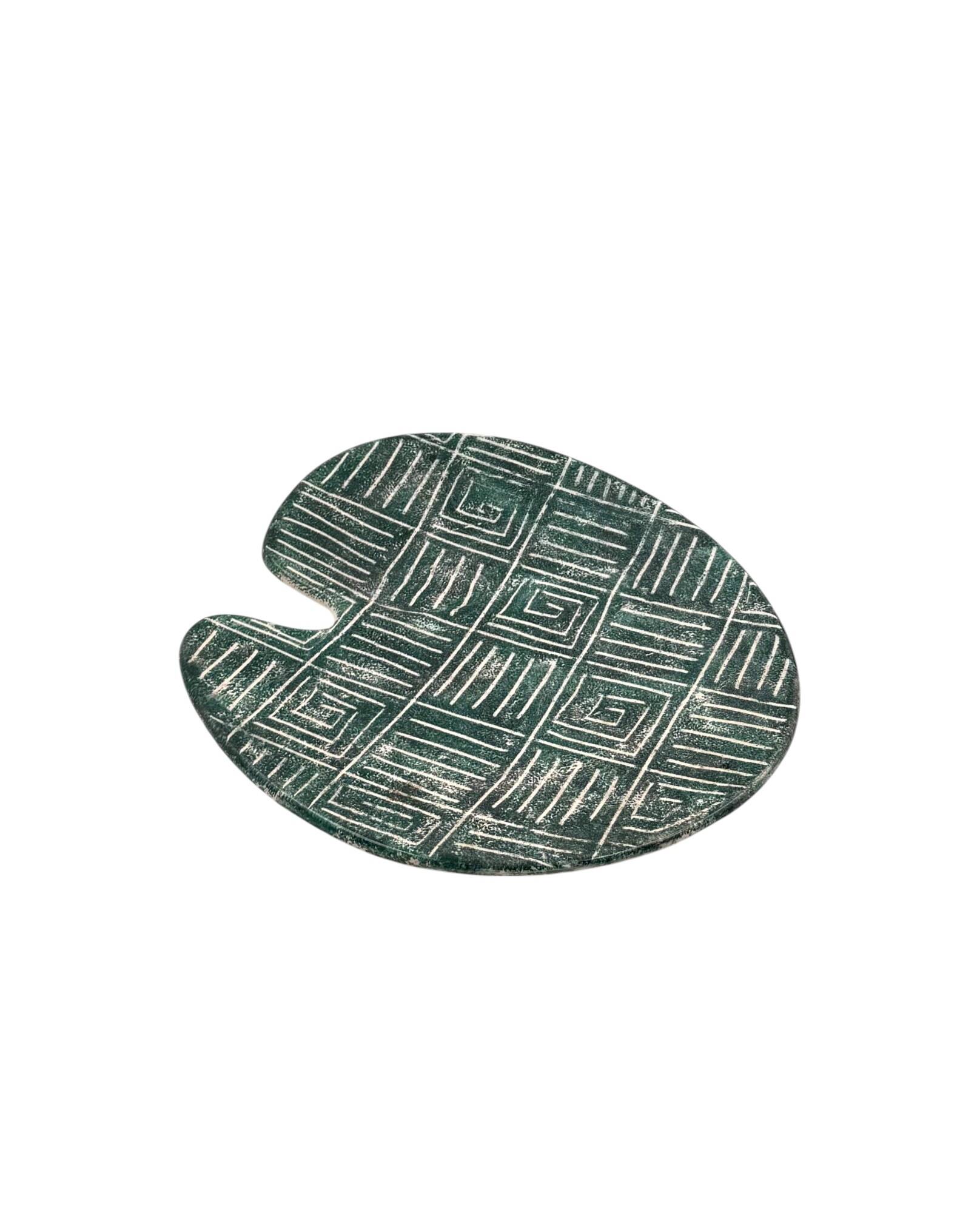 Mid-century Modern green ceramic plate, France 1960s