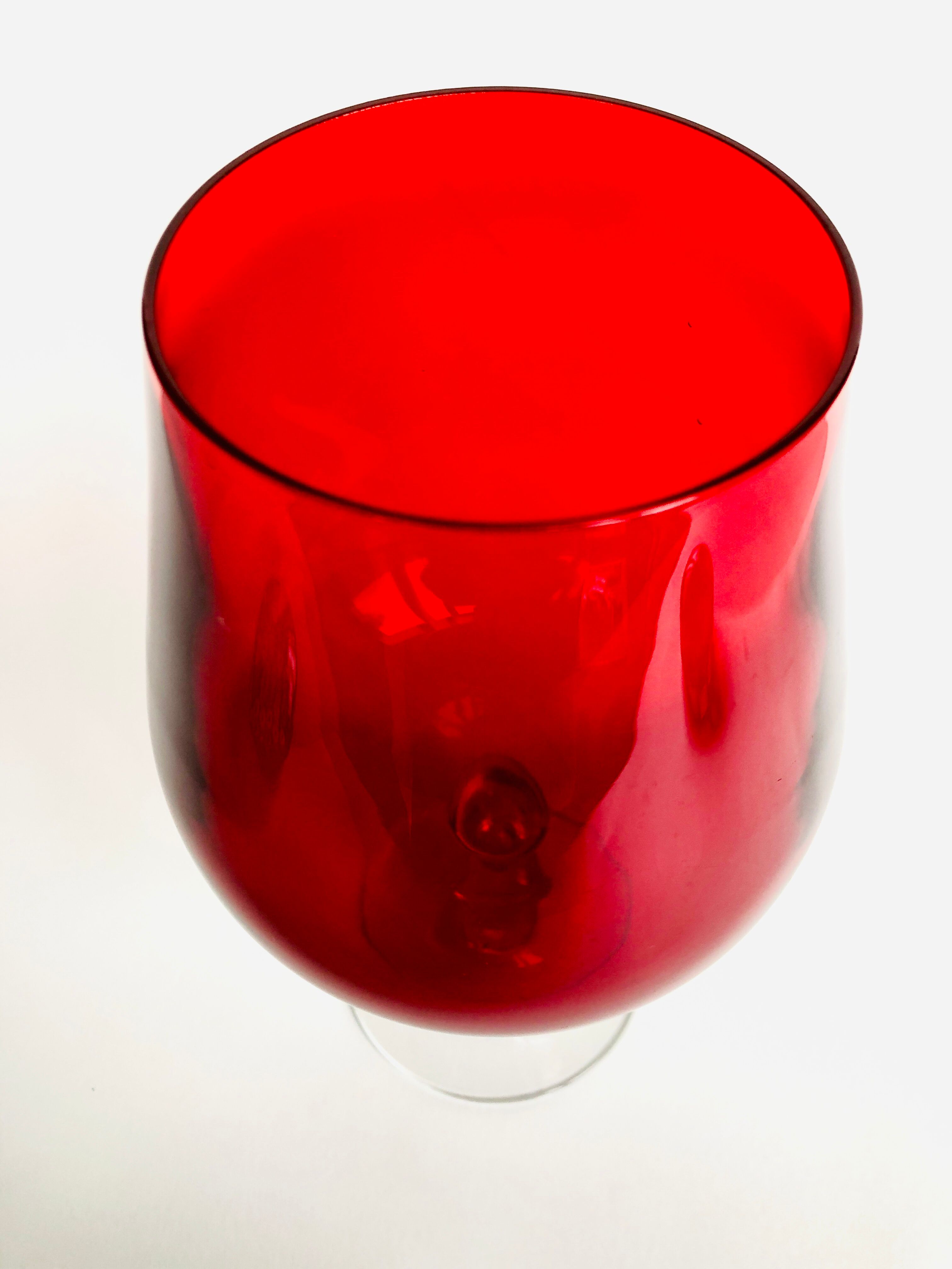 Red textured glass vase from the 60s 70s, Italy, Empoli