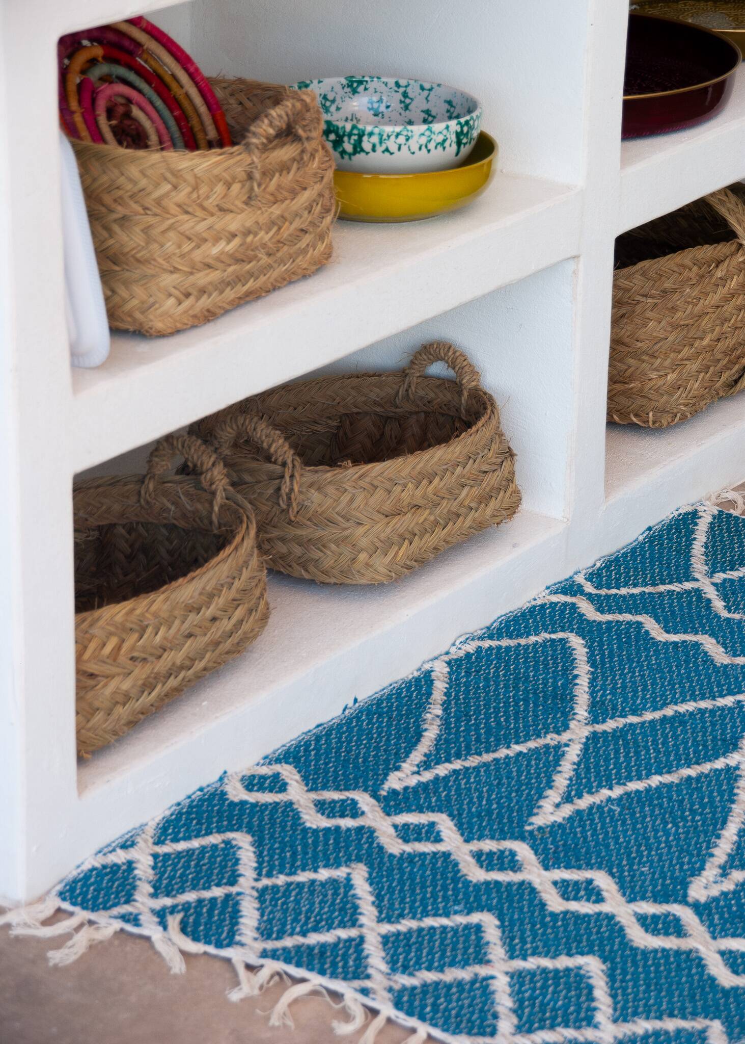 Recycled cotton handcrafted rug - Reversible - Blue