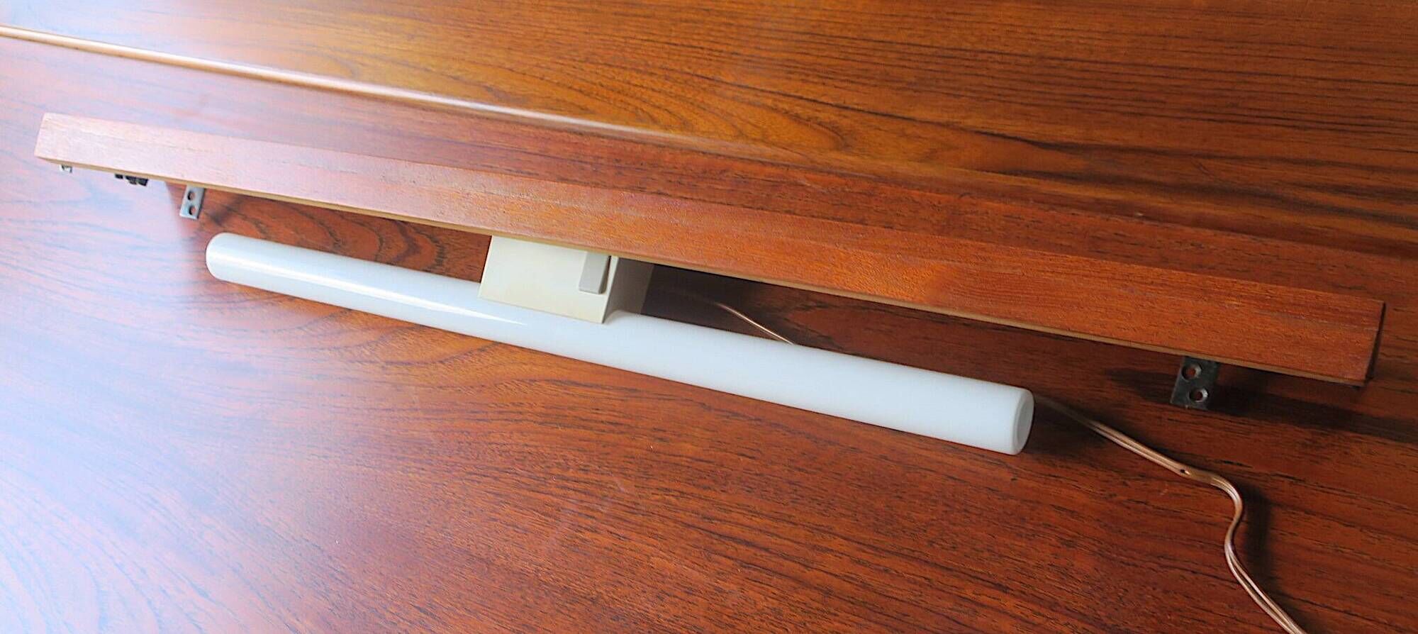 Pair of Danish teak shelves with wall lights, 1960s