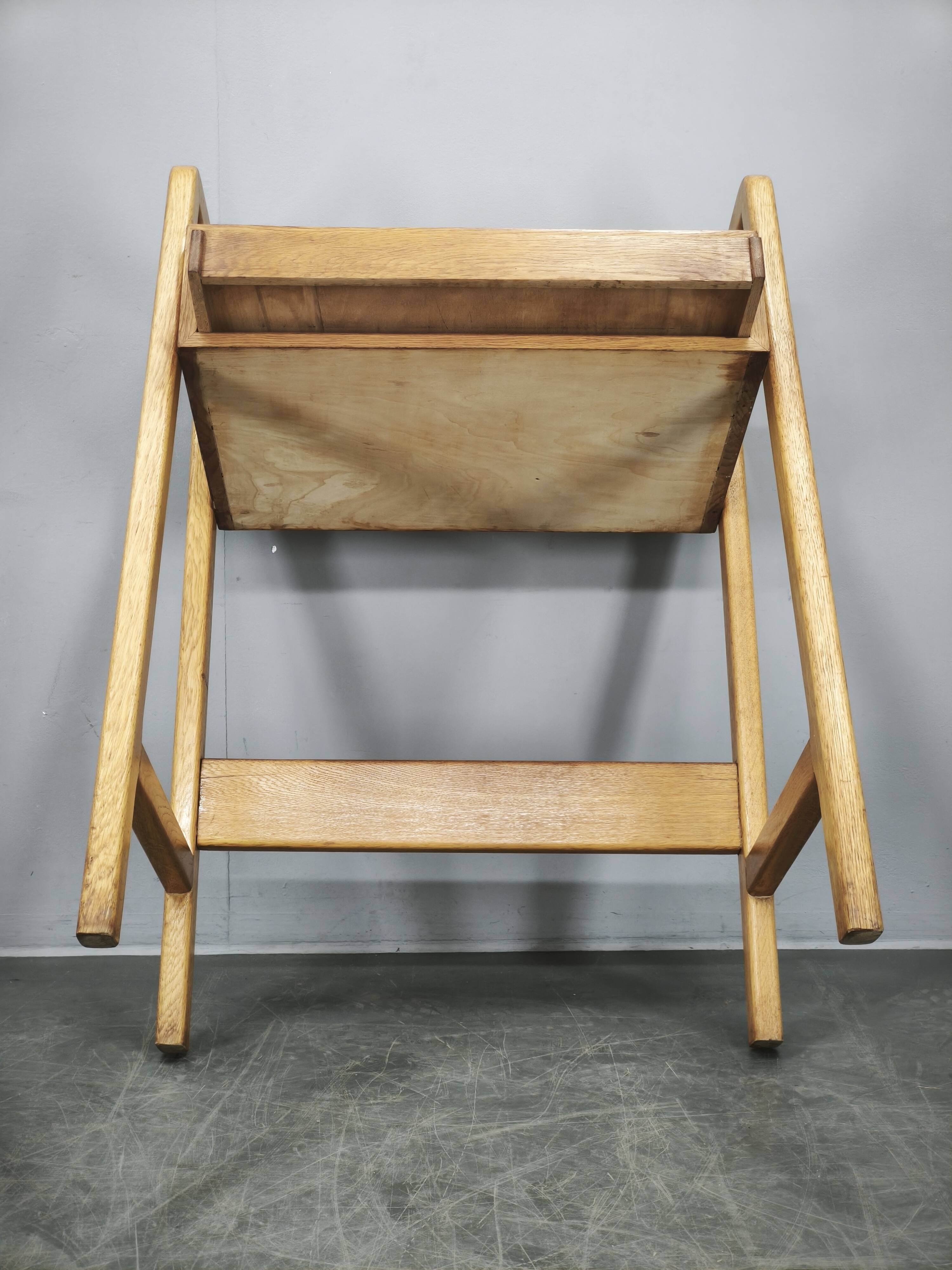 1960s Czech Oak Side Table with Integrated Storage Drawer
