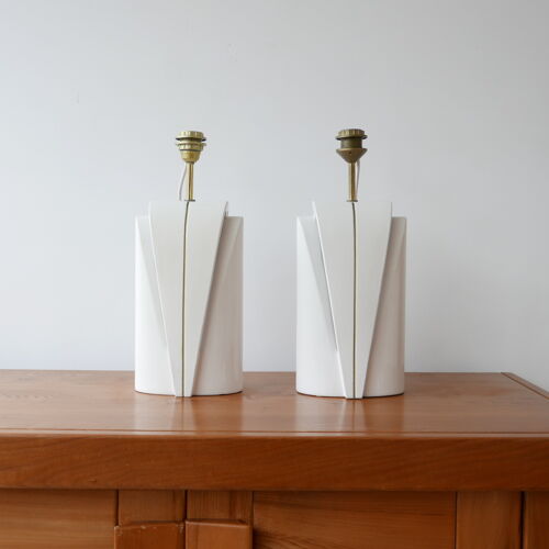 Paire de lampes de table à double ampoules en céramique de la fin du XXe siècle
