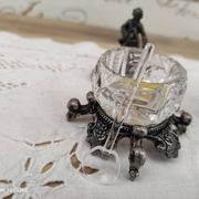 Trio of salters and mustard makers made of Bavarian crystal and bronze