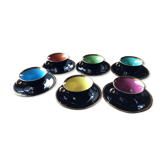 6 Black cups and colors Salins la Baule with saucers