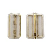 Pair of Curved Clear Ribbed Murano Glass and Brass Wall Sconces