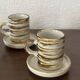 Set of 6 vintage glazed stoneware cups and saucers from the 1950s, new.